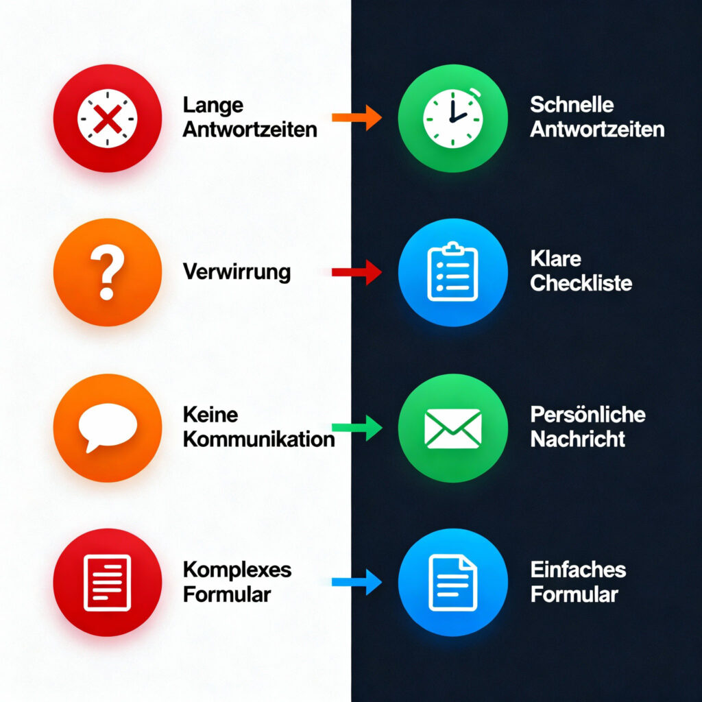 Die nachfolgende Tabelle als Bild dargestellt. Häufiger Fehler und die möglichen Lösungen bei der Candidate Experience